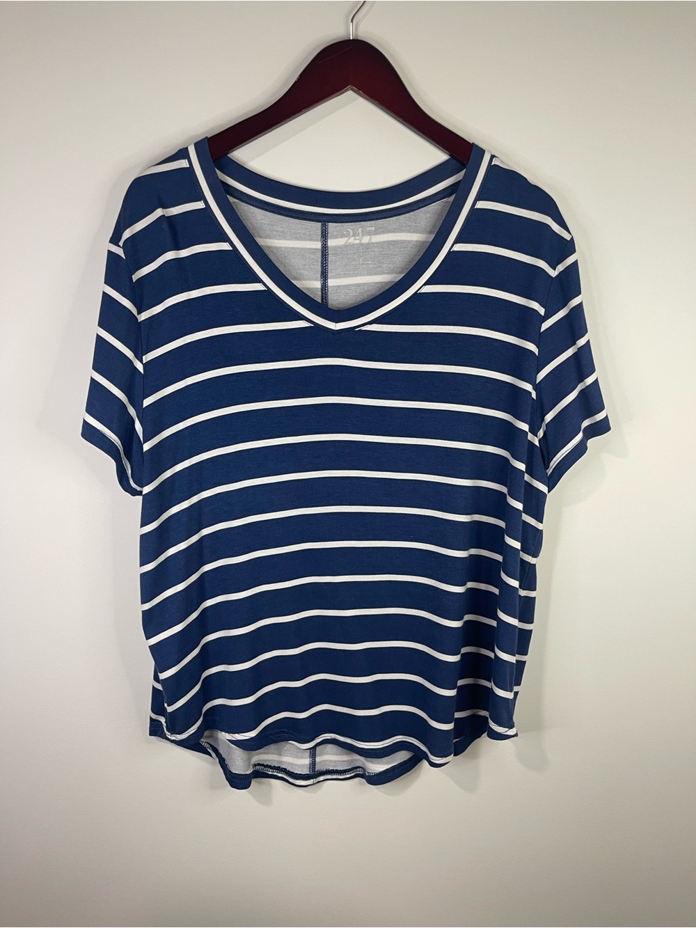 Maurices Navy and White Striped V-Neck Tee